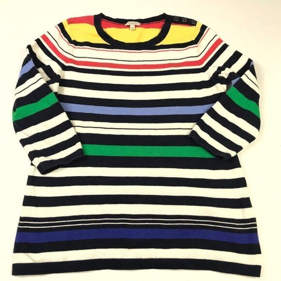 Talbots Cotton Nautical Sweater Striped 3/4 Sleeve Crew Neck Pullover PM Petites - Picture 1 of 11